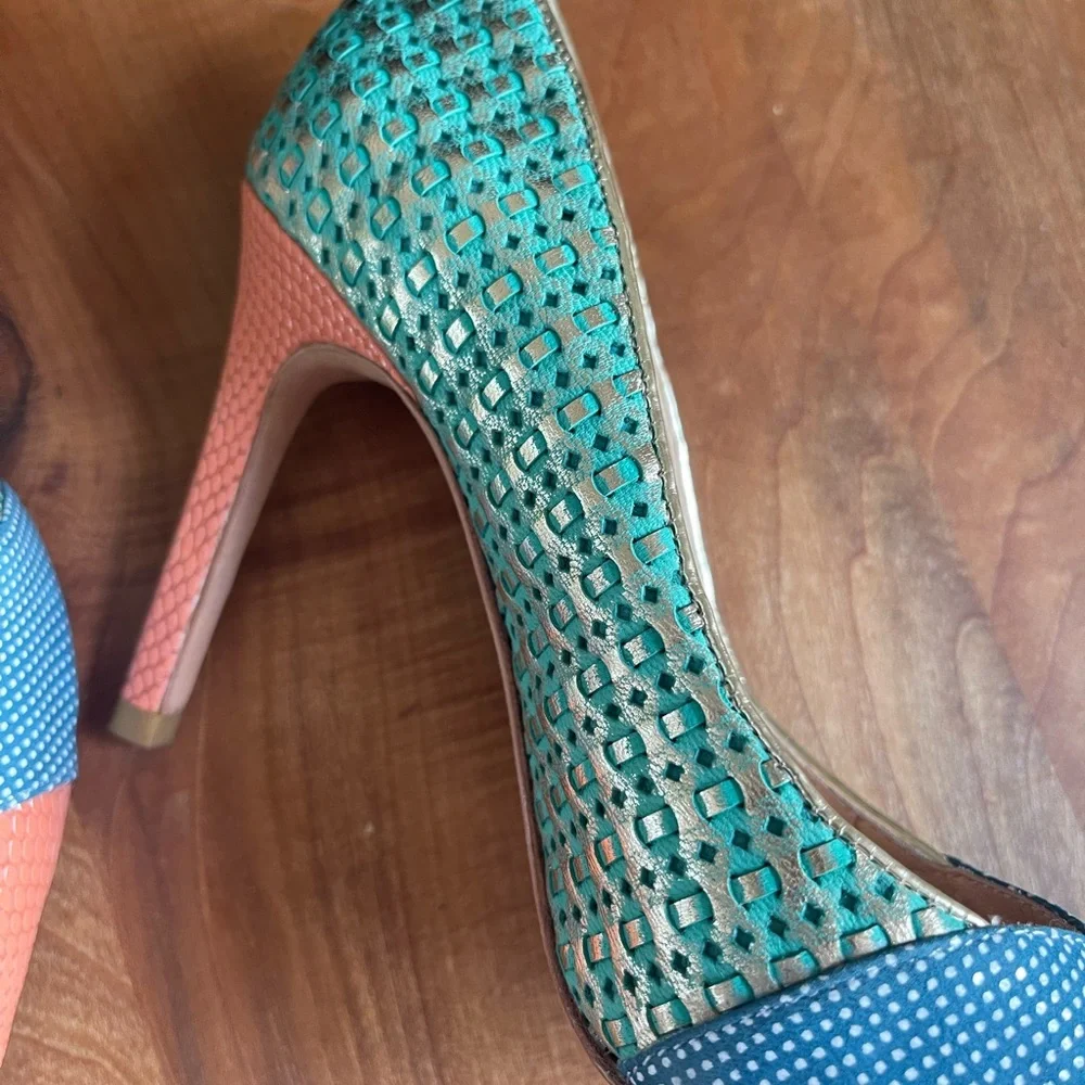 Lucy Choi London “Cupid” High Heels Orange Green Blue Lizard Size 36 / 6 - Picture 9 of 11